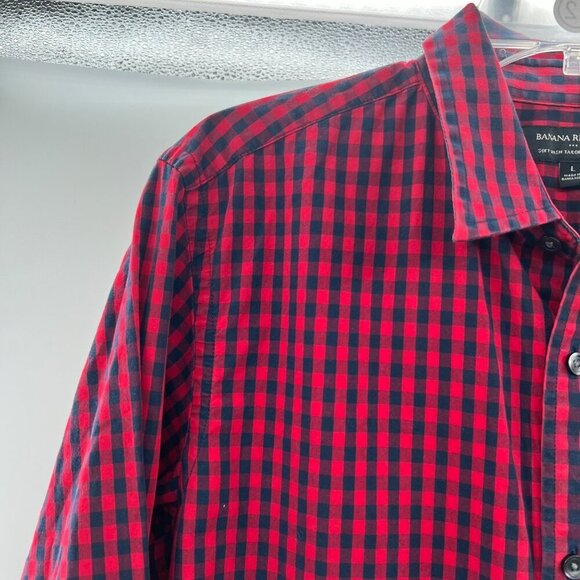 Banana Republic Men's Tailored Slim Fit Button Up Shirt Red/Blue Check Large - Picture 5 of 9
